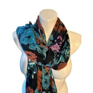 Teal & Orange Floral Lightweight Scarf Boho Romantic Wrap